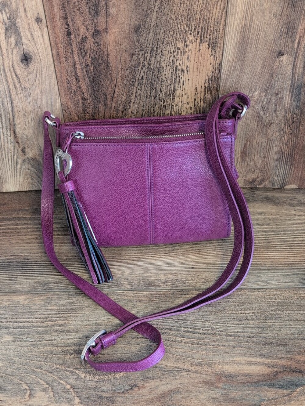 Brighton Barbados Purple/Magenta City Bag Pebbled Leather Crossbody    831A
